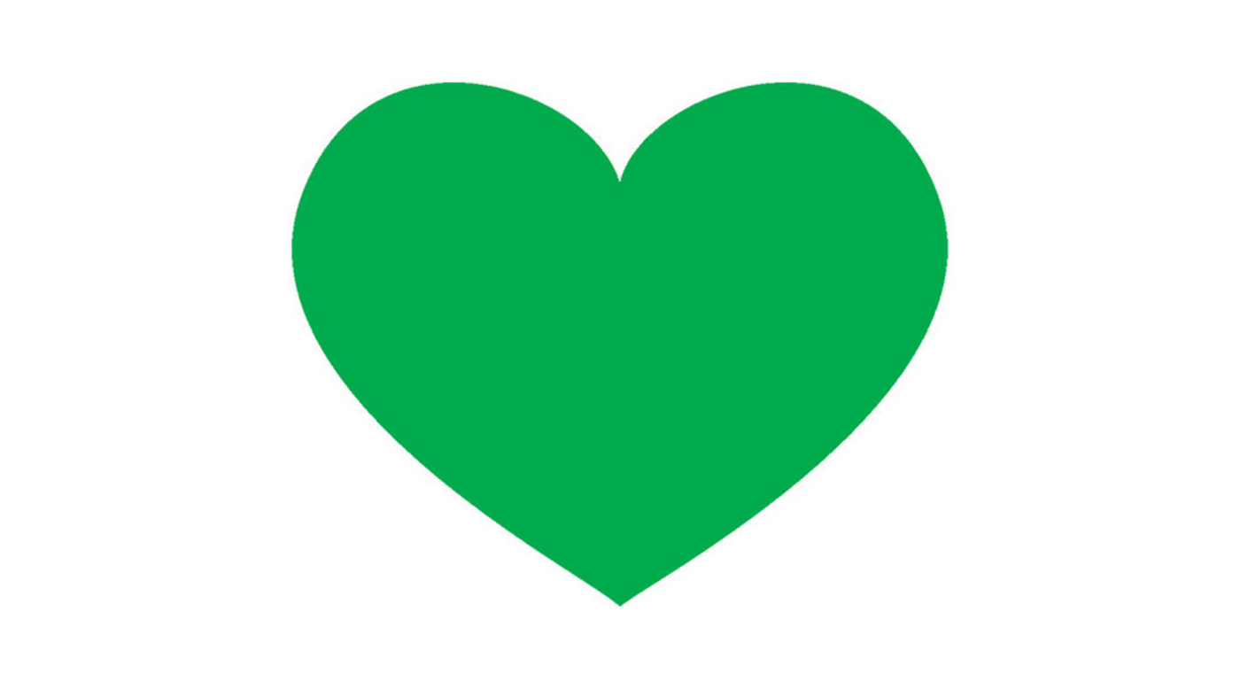 Green heart for Grenfell Tower on a white background.