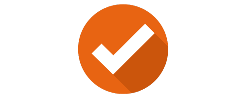 Orange circle with a white tick inside.
