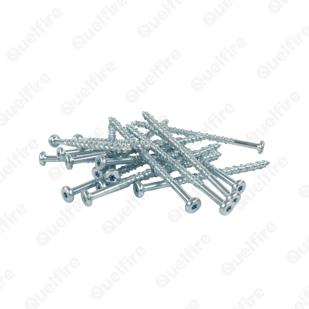 Several silver concrete screws on a white background. The Quelfire logo is watermarked.
