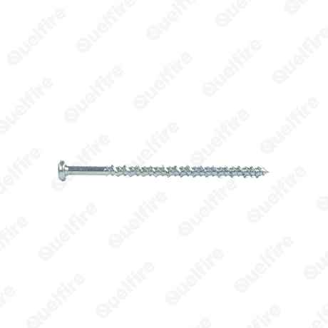 A silver concrete screw on a white background. The Quelfire logo is watermarked.