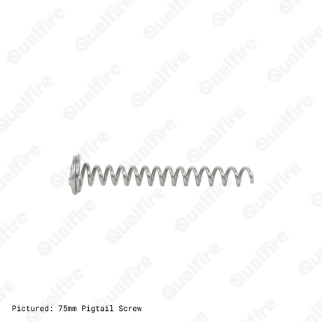75mm silver pigtail screw on a white background. The Quelfire logo is watermarked.