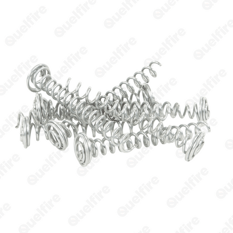 Several silver pigtail screws on a white background. The Quelfire logo is watermarked.