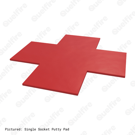 A red single-socket putty pad on a white background. The Quelfire logo is watermarked.