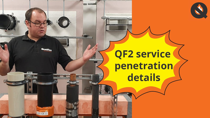 Alec Purdie, Technical, pictured in front of a Quelfire demo trolley. The other half of the screen is block orange, titled 'QF2 service penetration details'.