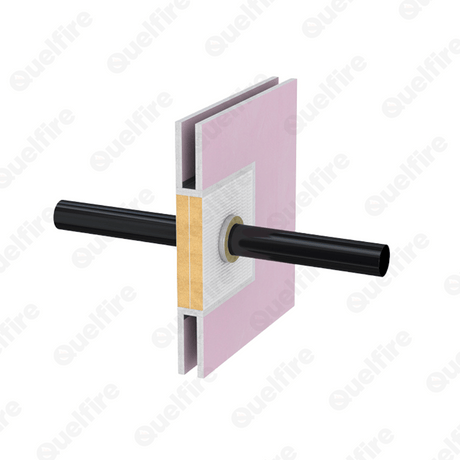 Quelfire QIF Insulated Sleeve installed in double fire batt around a plastic pipe in a fire compartment wall.