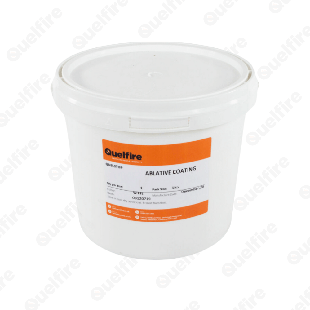 Quelfire QSC ablative coating 5kg tub on a watermarked background with Quelfire.