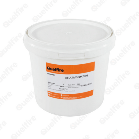 Quelfire QSC ablative coating 5kg tub on a watermarked background with Quelfire.