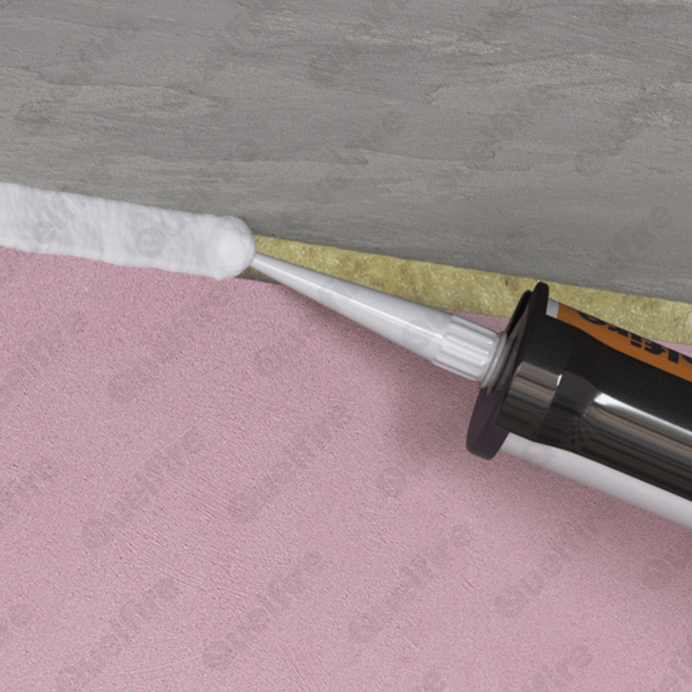 Close up of QSS Intumescent Acoustic Acrylic Sealant being applied as a linear joint seal.