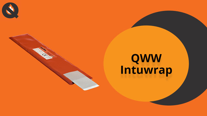 An orange background displaying the Quelfire Intuwrap product, along with the text 'QWW Intuwrap'.