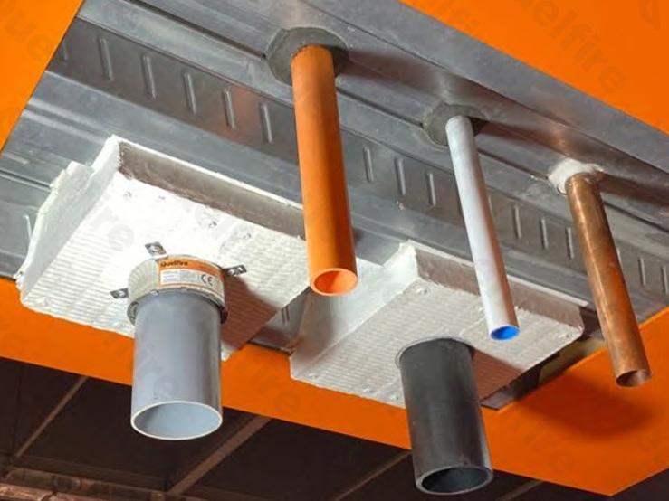 Image of the QuelStop Fire Batt pattress-fitted on a steel profile deck floor.