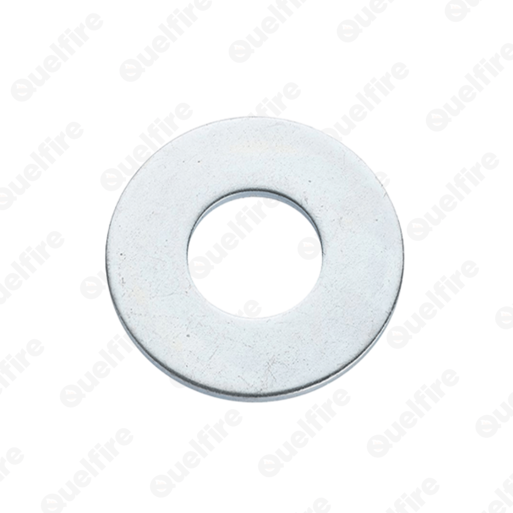 A silver washer screw on a white background with the Quelfire logo watermarked.