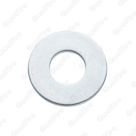 A silver washer screw on a white background with the Quelfire logo watermarked.