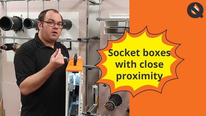 Alec Purdie, Technical, is pictured on one half of the screen, wearing a black polo shirt. On the other side of the image, an orange background with the text 'Socket boxes with close proximity'.