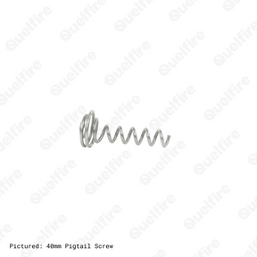 40mm silver pigtail screw on a white background. The Quelfire logo is watermarked. 