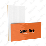 QuelStop Fire Batt on a white background. The image shows the batt both with and without packaging. The packaging is orange with the Quelfire logo central. 