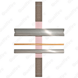 Cross section of Quelfire QF2 compound around pipes and cables penetrating a fire compartment wall.