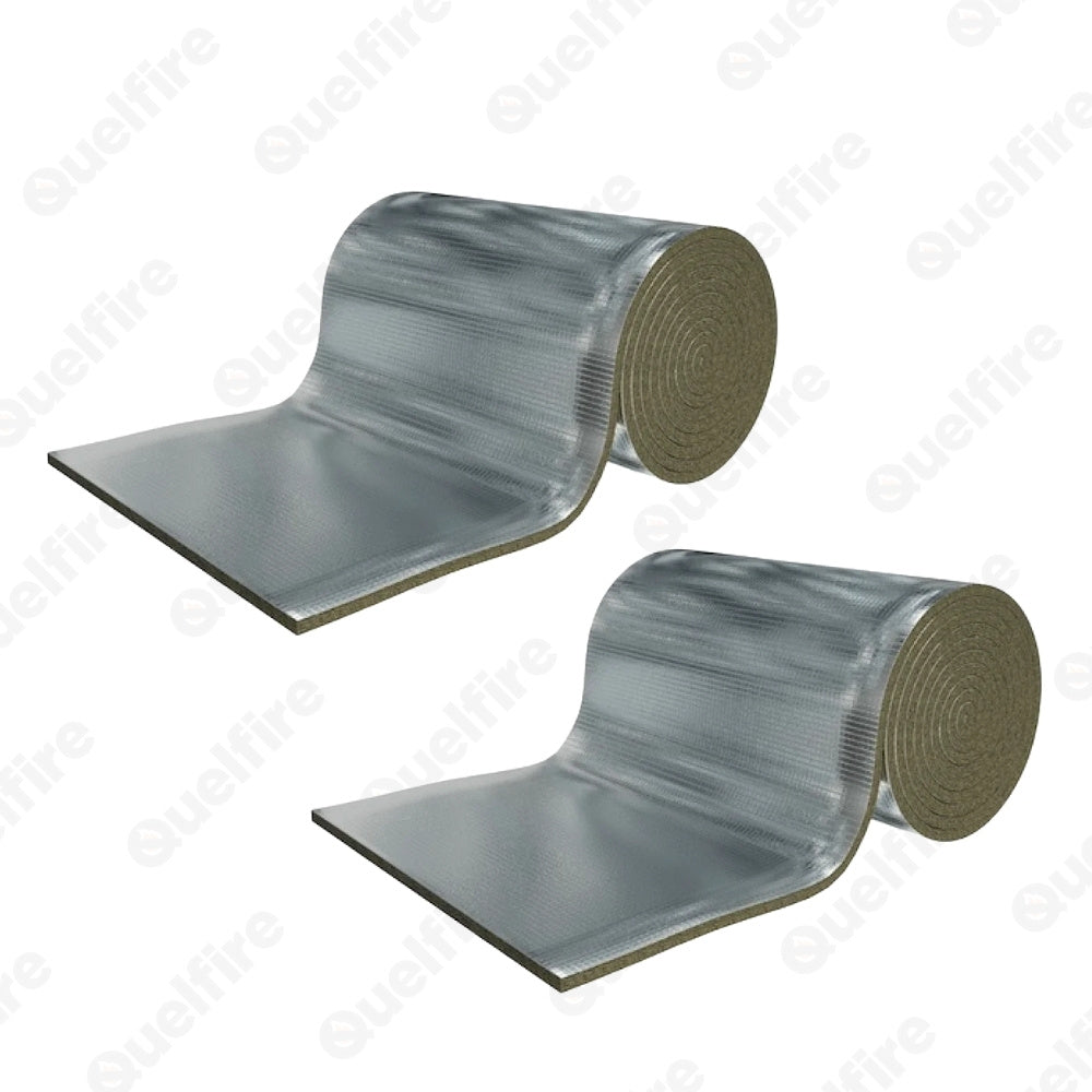 The QFFDW Rockwool Foil-faced Rock Fibre Insulation on a white background. The Quelfire logo is watermarked. 