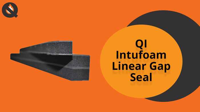 An orange screen displaying Quelfire's Intufoam product, along with the text 'QI Intufoam Linear Gap Seal'. 