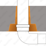 Cross section of a QuelCast collar with a manifold on the bottom through a floor.