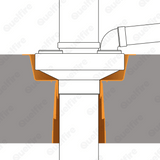 Cross section of a QuelCast collar being installed with a manifold on top, through a floor.