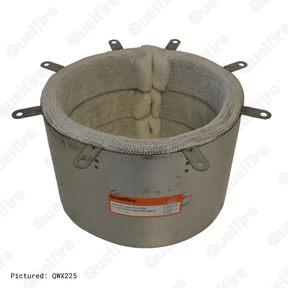 The Quelfire QWX intumescent fire collar for large diameter plastic pipes.