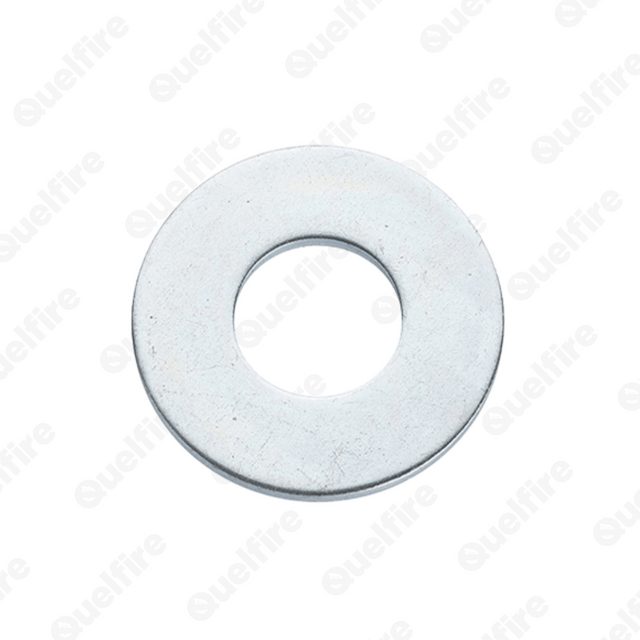 A silver washer screw on a white background with the Quelfire logo watermarked. 