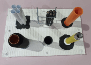 A selection of firestopping products, demonstrated in situ 