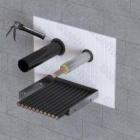HPE sealant around cable tray, insulated non-combustible and plastic pipe in QuelStop Fire Batt with Acrylic Sealant around in fire compartment wall